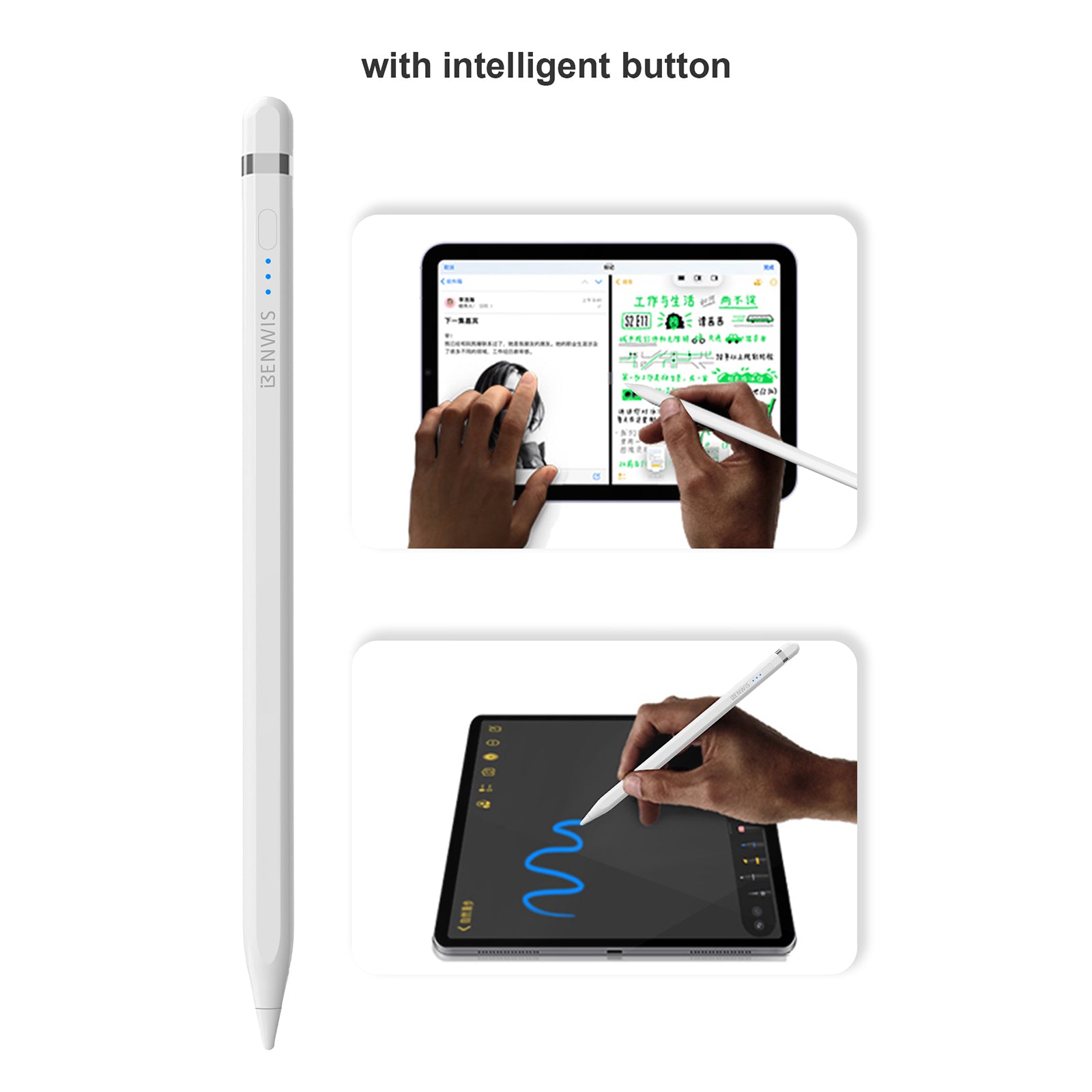 BENWIS ID-STY-5 Pencil Pro 2 Stylus Pens for Touch Screens Capacitive Screen Writing Pencil with Power Display BENWIS ID-STY-5 Pencil Pro 2 Stylus Pens for Touch Screens Capacitive Screen Writing Pencil with Power Display
